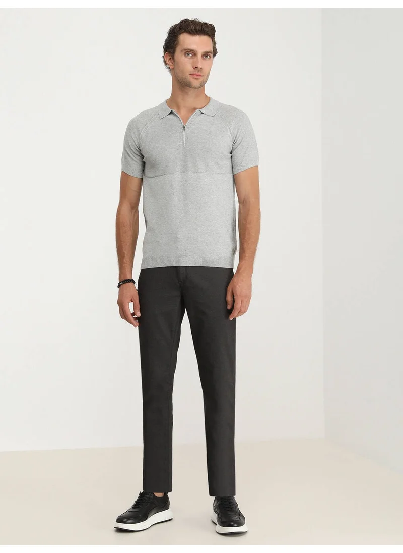 Kip Gray Polo Neck Jacquard Knitwear