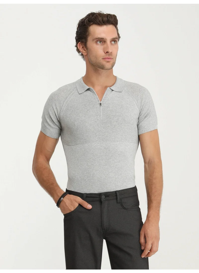 Kip Gray Polo Neck Jacquard Knitwear