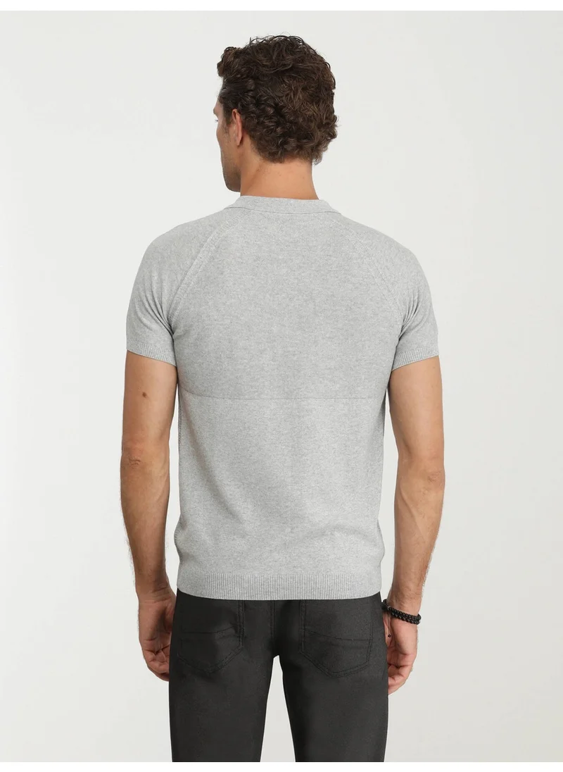 Kip Gray Polo Neck Jacquard Knitwear