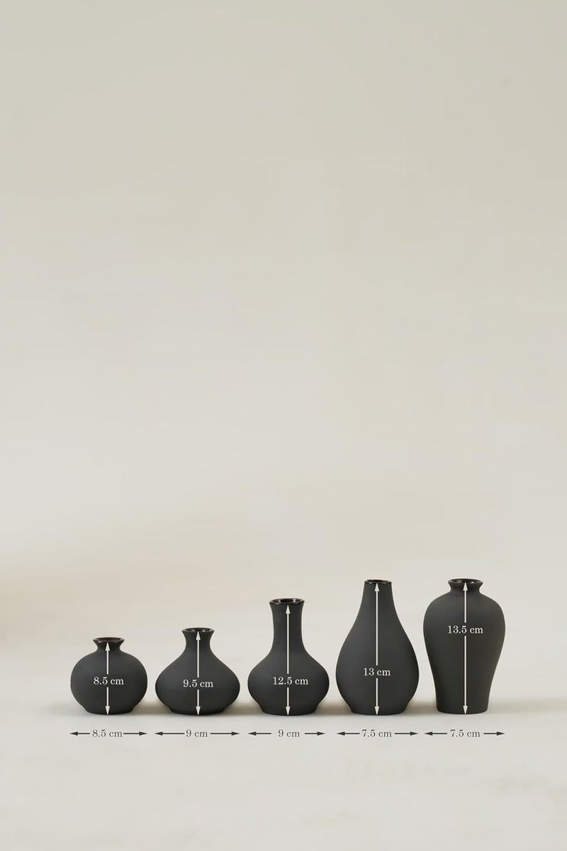 PUREZENTO Black Japanese Ikebana Vase Set of 5 Unique Geometric Shapes Vase for Decor Centerpiece Showpiece Decorative Vases for Home Living Room Office Tabletop Decorations - Image 2