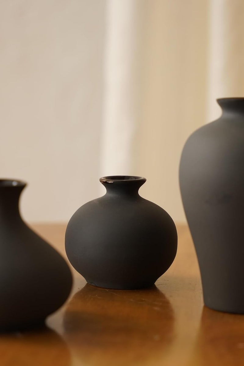 PUREZENTO Black Japanese Ikebana Vase Set of 5 Unique Geometric Shapes Vase for Decor Centerpiece Showpiece Decorative Vases for Home Living Room Office Tabletop Decorations - Image 5