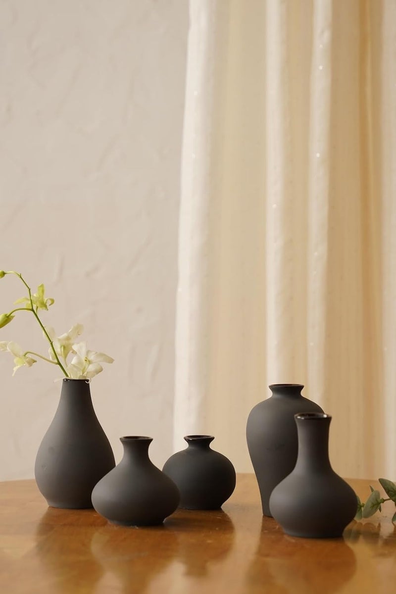 PUREZENTO Black Japanese Ikebana Vase Set of 5 Unique Geometric Shapes Vase for Decor Centerpiece Showpiece Decorative Vases for Home Living Room Office Tabletop Decorations - Image 3