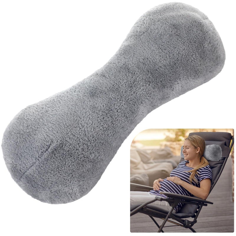 Colingmill 1 Pc Neck Pillow for Recliner Headrest Pillow Bone Shaped Chair Plush with Adjustable Strap Neck Support and Pain Relief Curve Head Cushion for Car Travel Airplane (Grey) - Image 1