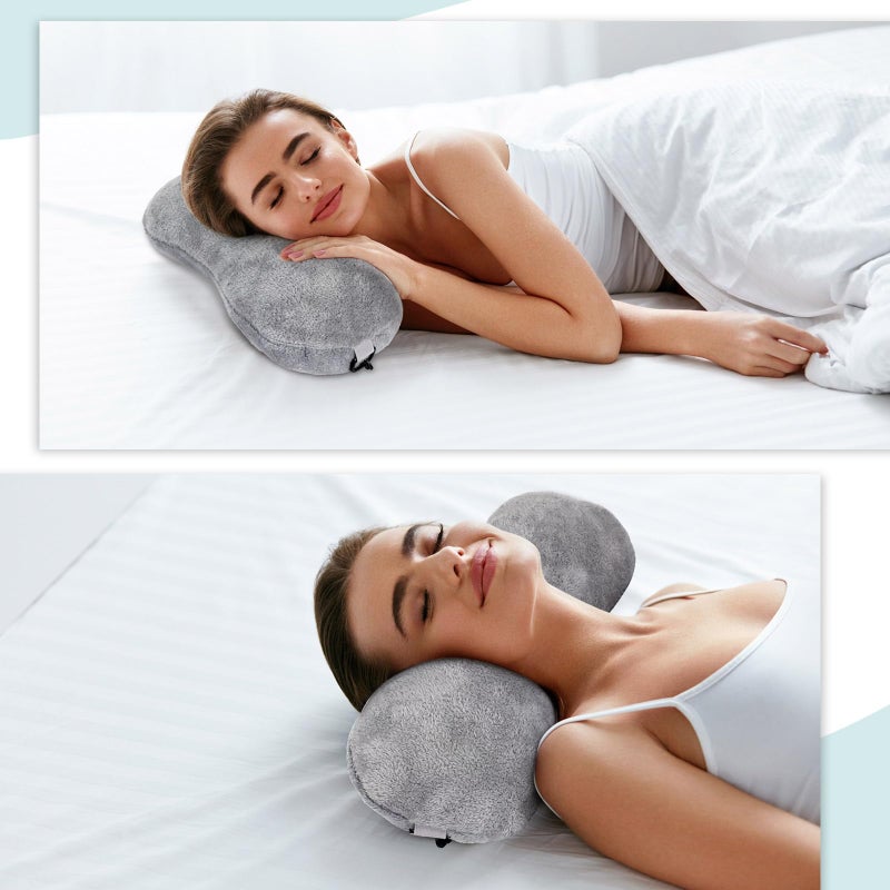 Colingmill 1 Pc Neck Pillow for Recliner Headrest Pillow Bone Shaped Chair Plush with Adjustable Strap Neck Support and Pain Relief Curve Head Cushion for Car Travel Airplane (Grey) - Image 4