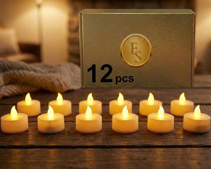 Ein Sof Led Tealight Candles for Home Decoration Set of 12 Pcs - Plastic, Smokeless, Battery Operated & Flameless Lights with On/Off Switch (Warm White) - Image 1