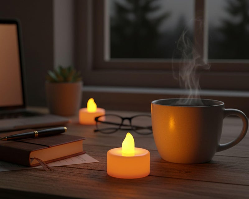 Ein Sof Led Tealight Candles for Home Decoration Set of 12 Pcs - Plastic, Smokeless, Battery Operated & Flameless Lights with On/Off Switch (Warm White) - Image 2