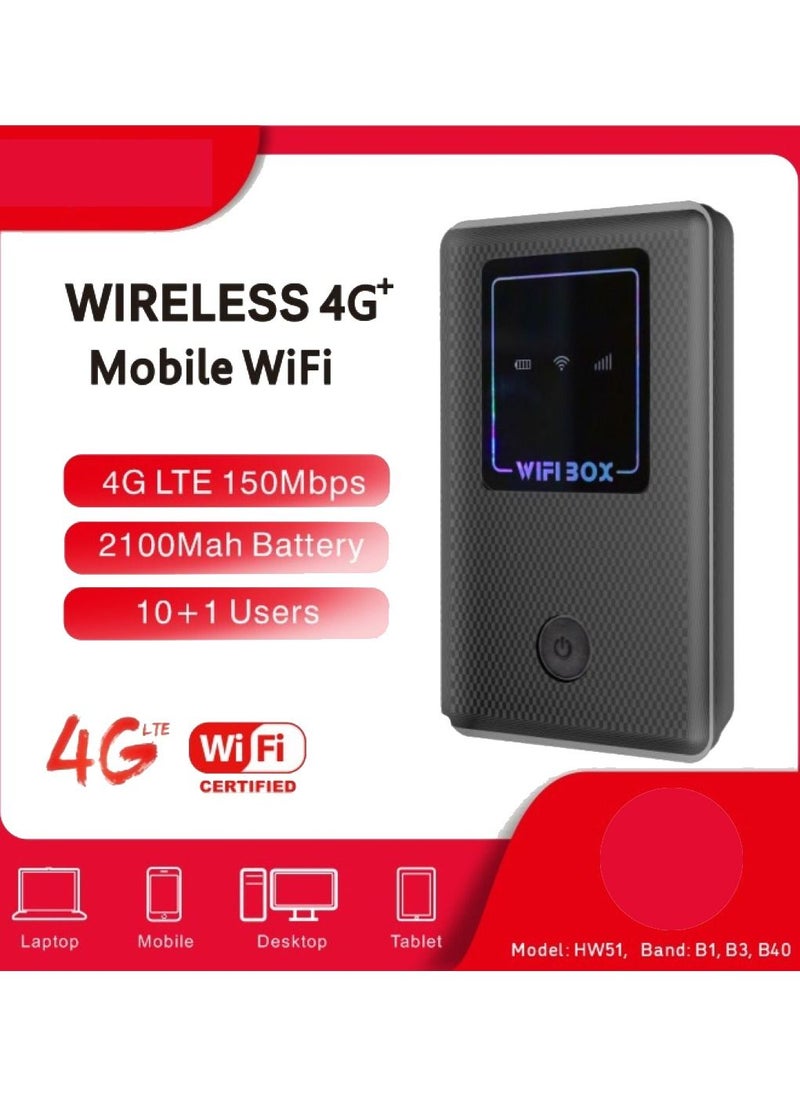 4G Wireless Router HW51 4G LTE Wireless Router WiFi Box with USB Charging for Smartphones Tablets or Computers Small Size Simple Operation Black