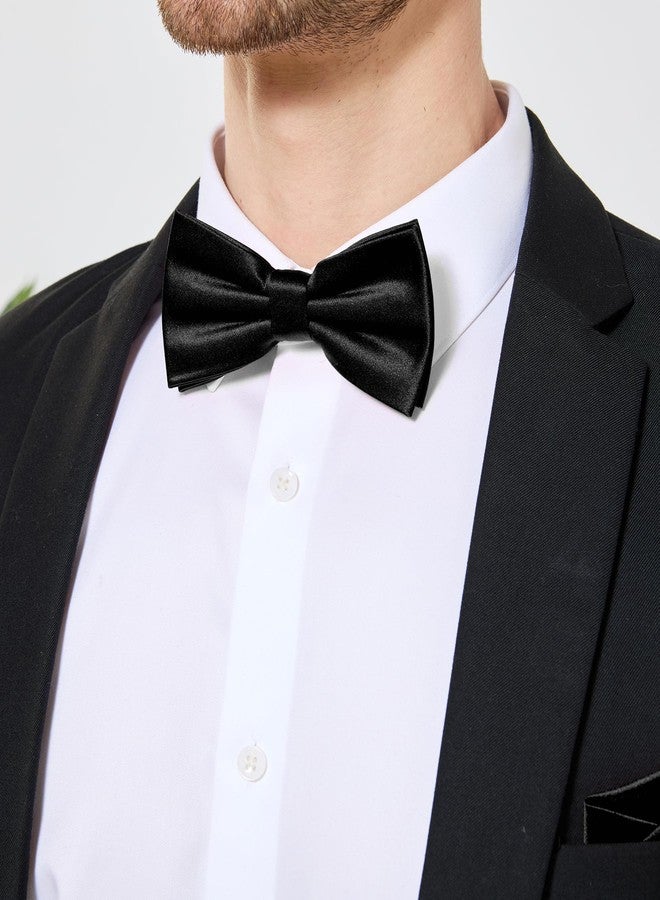 PenSee Mens Formal Solid Pre-tied Bow Tie & Pocket Square & Cummerbund Set Tuxedo Bow Ties for Men Black Medium - Image 4