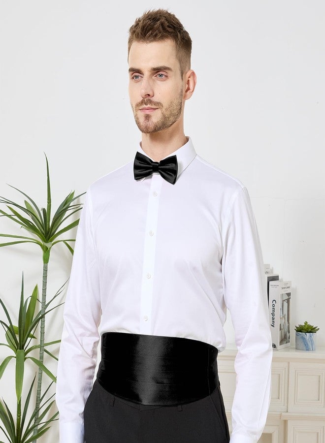 PenSee Mens Formal Solid Pre-tied Bow Tie & Pocket Square & Cummerbund Set Tuxedo Bow Ties for Men Black Medium - Image 3
