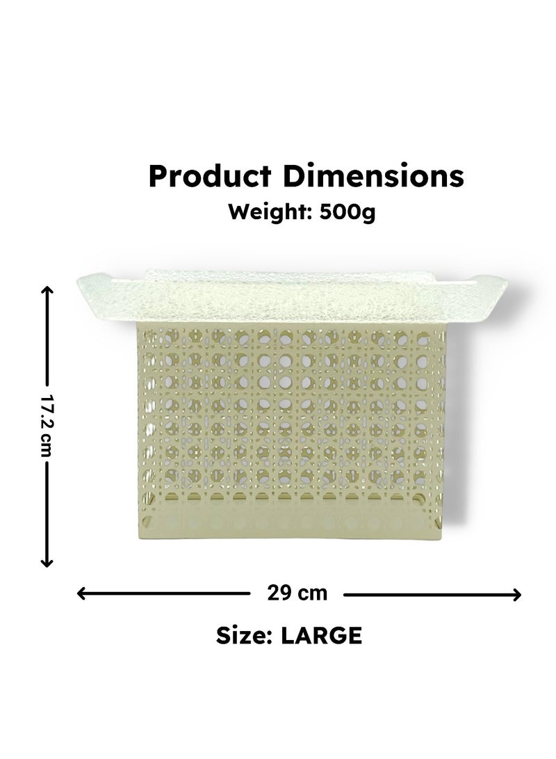 Raz Large/Beige Acrylic Decorative Tray with Rattan-Inspired Caning Base - Display Stand with Metal Frame  - Image 4