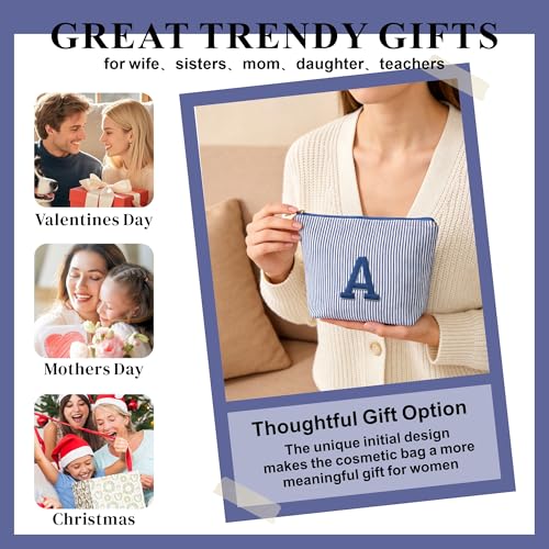 Fohufo Christmas Gifts 2025 for Girls - Stocking Stuffers for Teen Girls, 6 7 8 9 10 11 12 Year Girl Birthday Gift, Personalized Initial Travel Makeup Bag Set, Christmas Birthday Gifts for Girl,Blue A - Image 4