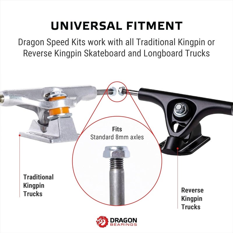 fireball Dragon Spacer, Washer, and Axle Nut (Speed Kit) for Skateboard, Longboard & Cruiser - Spacers, Speed Rings + Axle Nut Set for Bearing Performance - Image 3