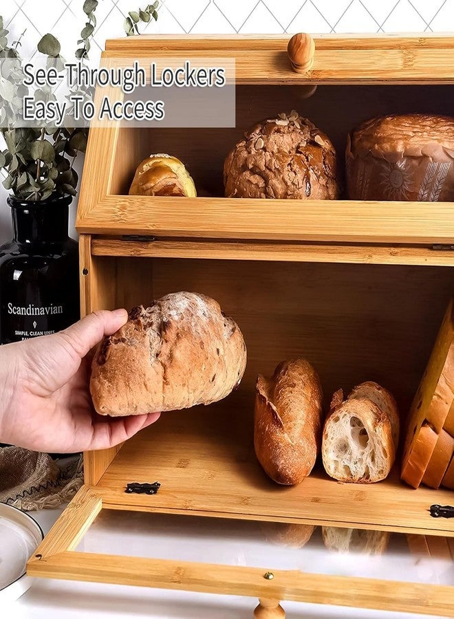 VBM Stylish Bamboo Bread Box for Kitchen Counter, Double Layer Large Storage Container with Clear Window, Air Vents & Cutting Board, Wooden Bread Bin for Loaves, Bagels, Muffins, Countertop Organizer - Image 5