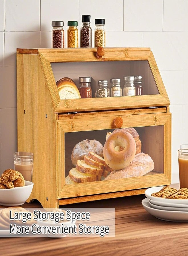 VBM Stylish Bamboo Bread Box for Kitchen Counter, Double Layer Large Storage Container with Clear Window, Air Vents & Cutting Board, Wooden Bread Bin for Loaves, Bagels, Muffins, Countertop Organizer - Image 4