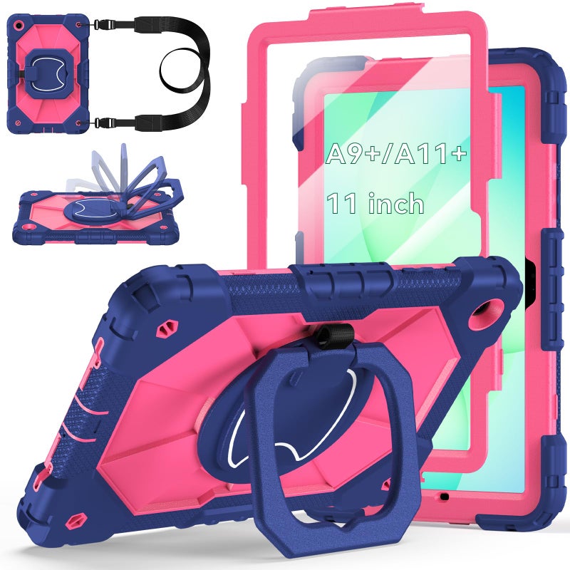 Auorld Case for Samsung Galaxy Tab A11+/A9+ Plus 11 Inch 2026/2024, Auorld Rugged Case for Samsung Galaxy A9+/A11+ Tablet with Screen Protector 360 Rotating Stand Shoulder Strap Pen Holder, Navy Pink - Image 1