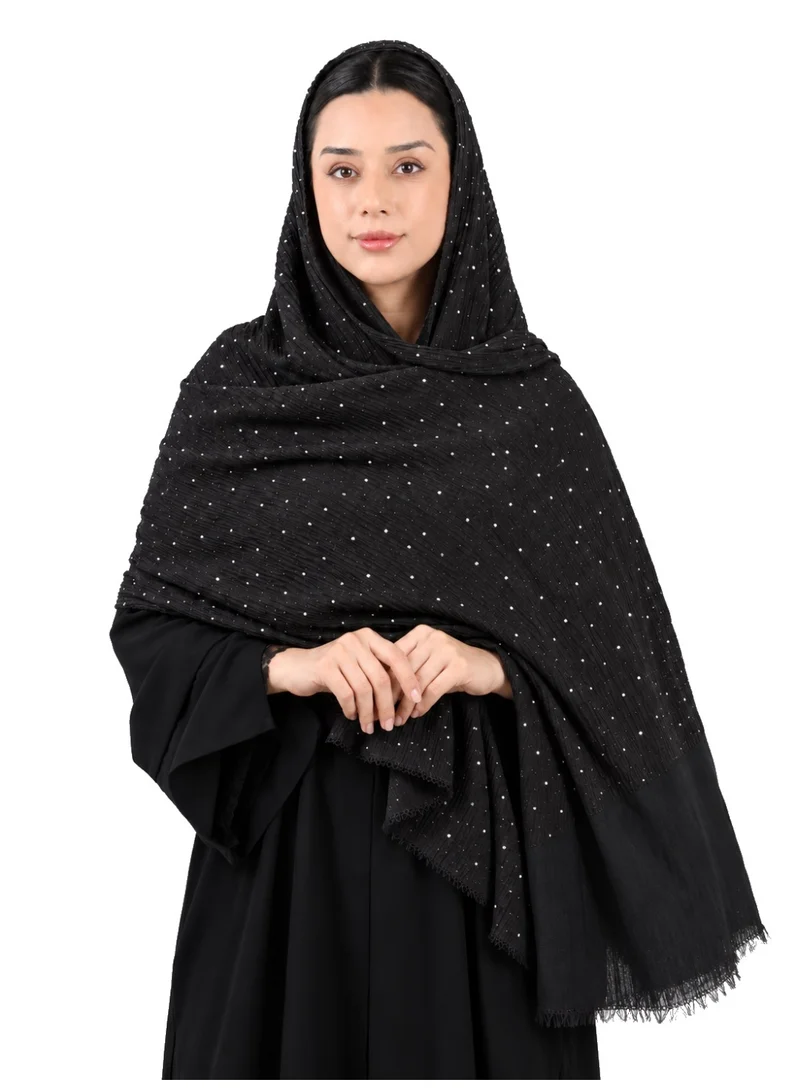 Elegant Chiffon Abaya with Scattered Crystal Embellishment (Classic Black)