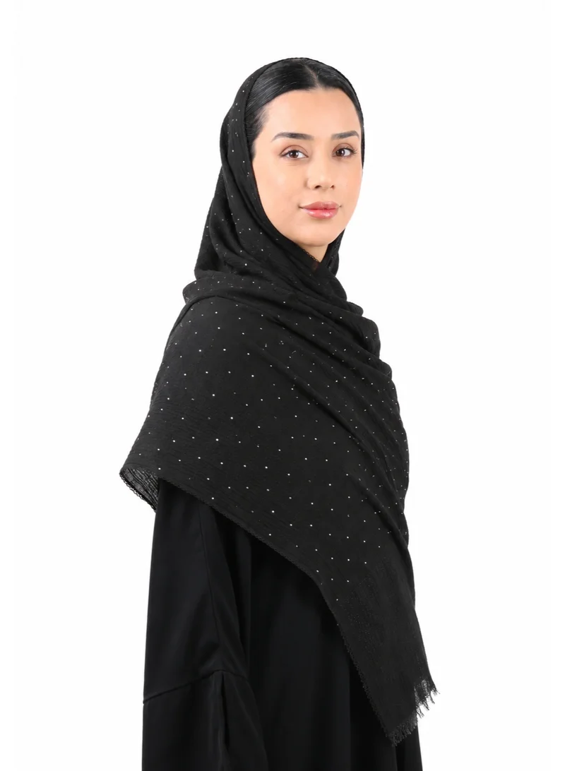 Jameela Elegant Chiffon Abaya with Scattered Crystal Embellishment (Classic Black)