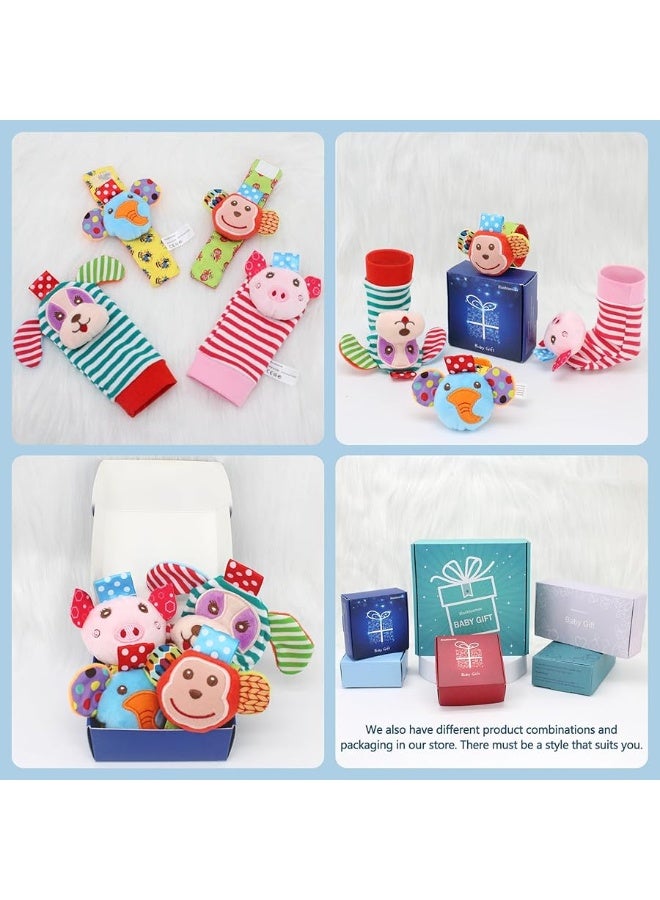 SSK Soft Baby Wrist Rattle Foot Finder Socks Set,Cotton and Plush Stuffed Infant Toys,Birthday Holiday Birth Present for Newborn Boy Girl 0/3/4/6/7/8/9/12/18 Months Kids Toddler,4 Cute Animals - Image 2