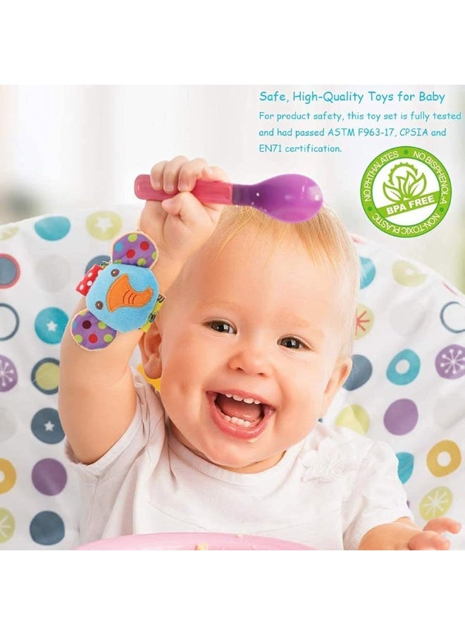 SSK Soft Baby Wrist Rattle Foot Finder Socks Set,Cotton and Plush Stuffed Infant Toys,Birthday Holiday Birth Present for Newborn Boy Girl 0/3/4/6/7/8/9/12/18 Months Kids Toddler,4 Cute Animals - Image 5
