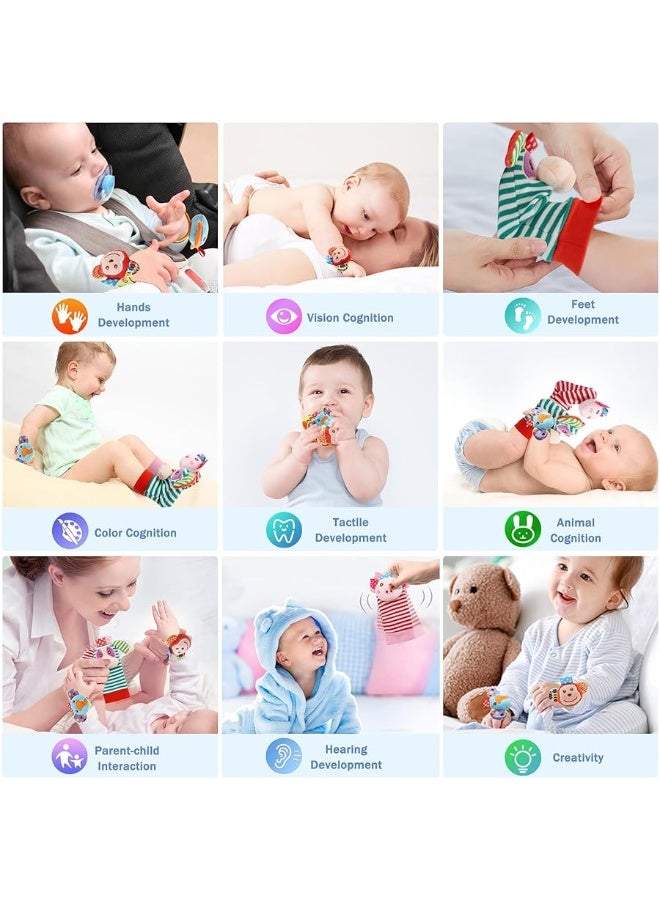 SSK Soft Baby Wrist Rattle Foot Finder Socks Set,Cotton and Plush Stuffed Infant Toys,Birthday Holiday Birth Present for Newborn Boy Girl 0/3/4/6/7/8/9/12/18 Months Kids Toddler,4 Cute Animals - Image 4