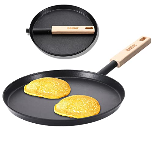 bodkar 8-inch Frying Pan Skillet Flat Crepe Pan, Lightweight Grill Pan with Wooden Handle for Camping Indoor Outdoor Cooking - Image 1