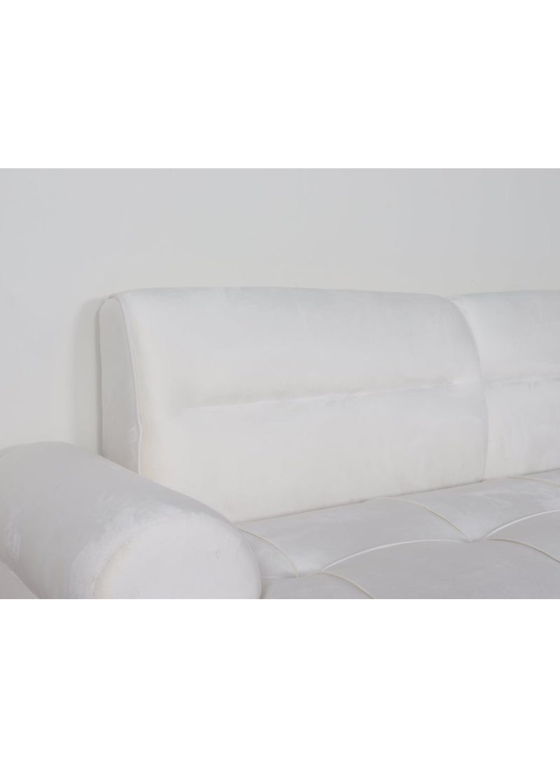 A two-person sofa made of velvet fabric with modern design and steel legs for living room or bedroom