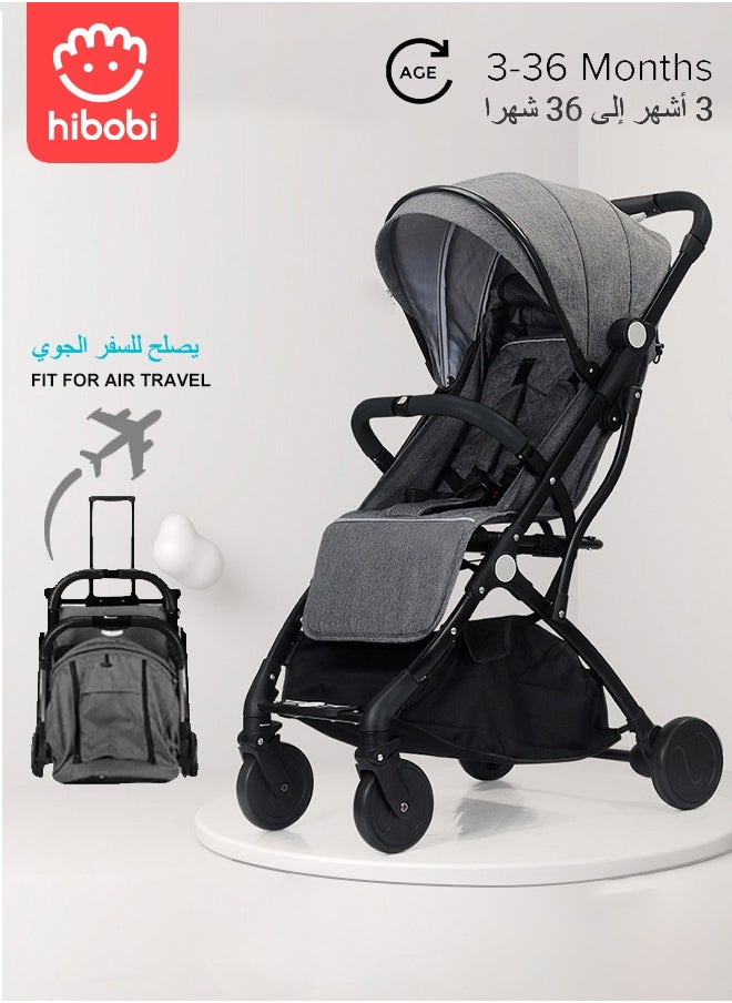 hibobi - Lightweight baby Stroller Travel Cabin for Airplane, One-Hand Folding Stroller, Adjustable Multi-Position seat Backrest - Black - Image 1