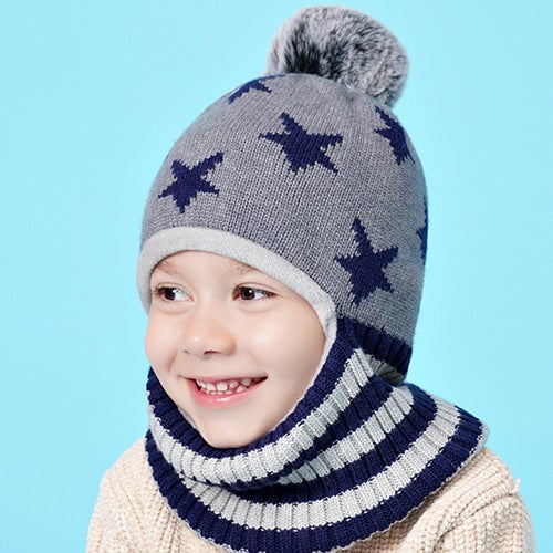 Baby Winter Hat Knit Scarf Integrated Cap gray 5658  - Image 4