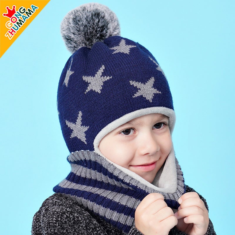 Baby Winter Hat Knit Scarf Integrated Cap gray 5658  - Image 5