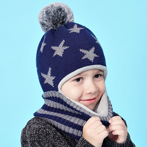 Baby Winter Hat Knit Scarf Integrated Cap gray 5658  - Image 3