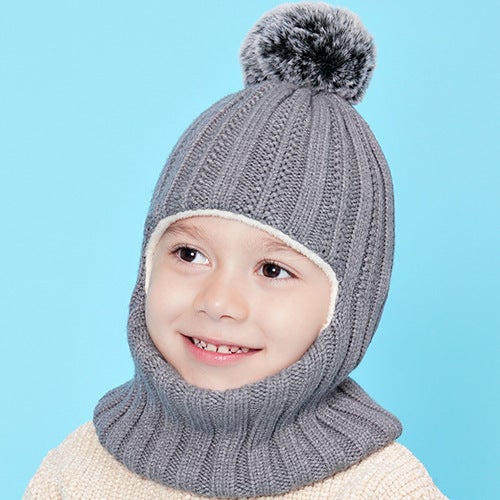 Baby Winter Hat Knit Scarf Integrated Cap gray 5658  - Image 1