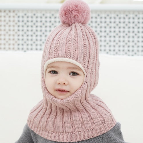 Baby Winter Hat Knit Scarf Integrated Cap gray 5658  - Image 2