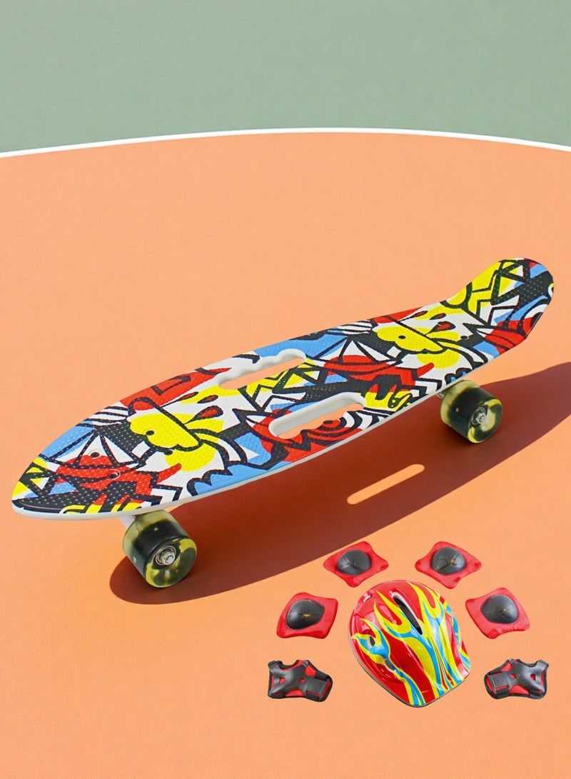 إيزي فيتشور لوح تزلج EASY FUTURE Cruiser للأطفال - لوح قصير على شكل لوح بنس واحد للشباب من سن 6 إلى 12 عامًا، والمراهقين والمبتدئين، لوح تزلج صغير كامل بما في ذلك مجموعة معدات الحماية الكاملة - Image 1