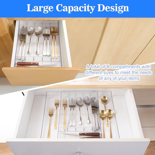 HOMEE Expandable Kitchen Drawer Organizer for Flatware & Utensils, Acrylic Cutlery Organizer, Desk Drawer Organizer - Image 3