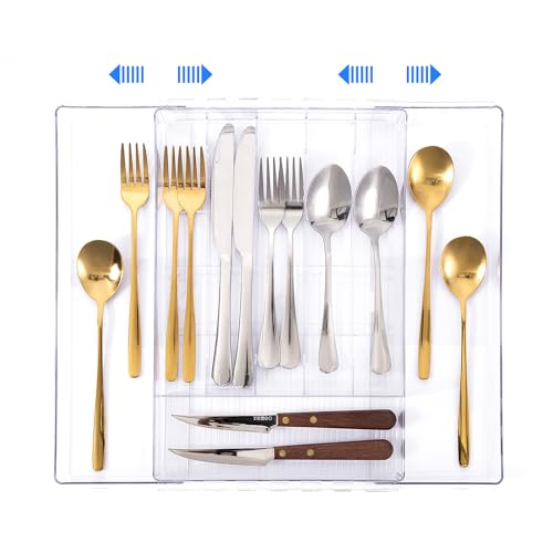 HOMEE Expandable Kitchen Drawer Organizer for Flatware & Utensils, Acrylic Cutlery Organizer, Desk Drawer Organizer - Image 1