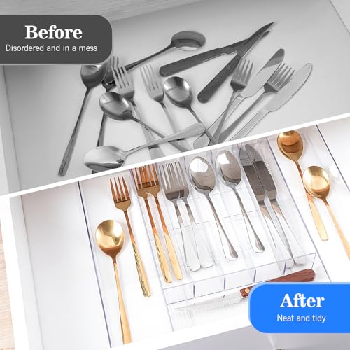 HOMEE Expandable Kitchen Drawer Organizer for Flatware & Utensils, Acrylic Cutlery Organizer, Desk Drawer Organizer - Image 5