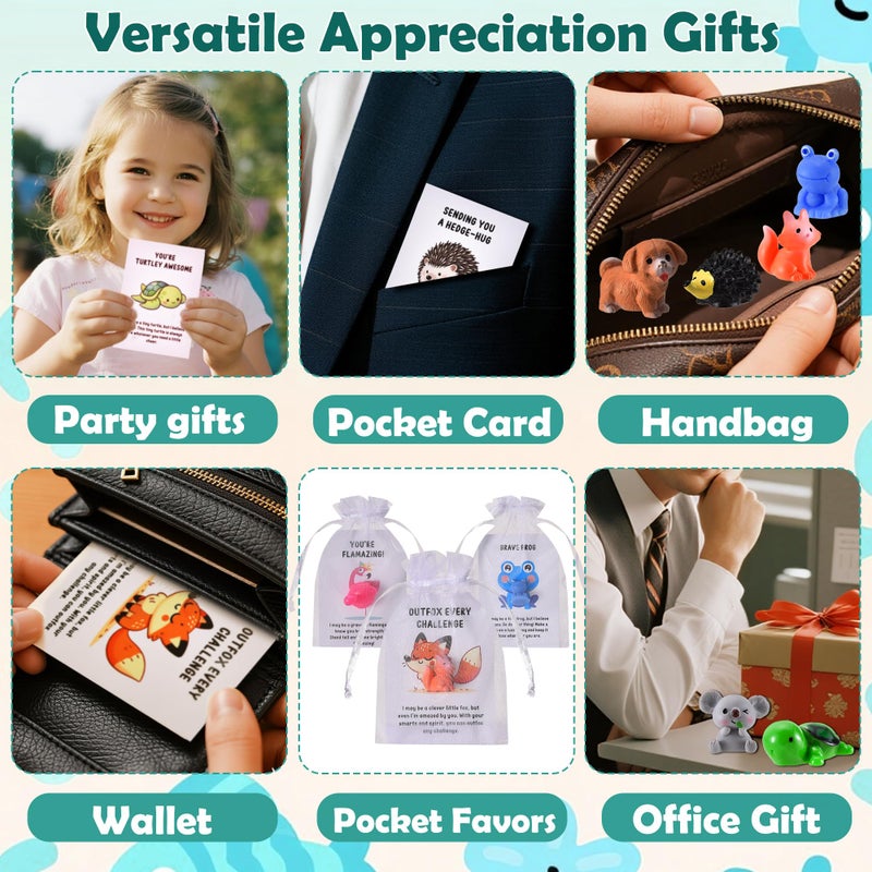 PAPPYN-A 50 Sets Employee Appreciation Gifts Bulk for Coworkers Team Staff Thank You Gifts Organza Bags Back to School Resin Animal Pun Inspirational Note Cards for Office Teacher Volunteer Nurse - Image 5