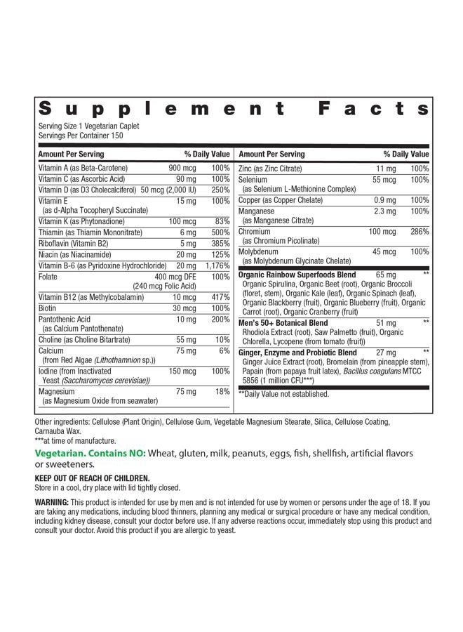 Rainbow Light Multivitamin for Men 50+, Vitamin C, D & Zinc, Probiotics, Men's One 50+ Multivitamin Provides High Potency Immune Support, Non-GMO, Vegetarian, 150 Tablets - Image 2