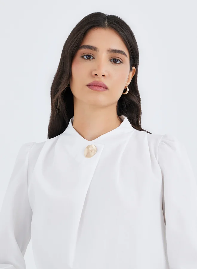 Take Two Take Two Solid Button Detail Long Sleeve Top