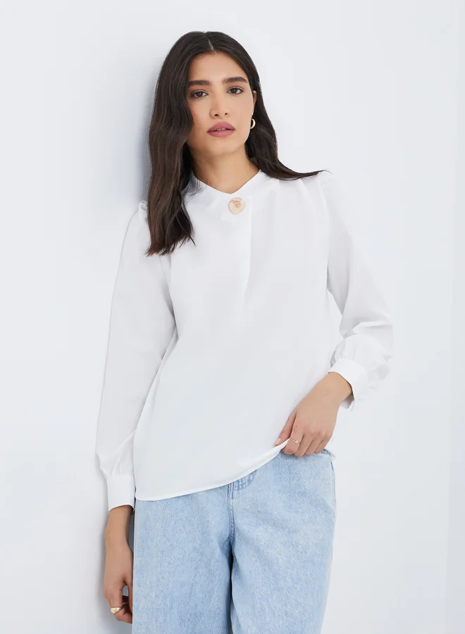 Take Two Take Two Solid Button Detail Long Sleeve Top