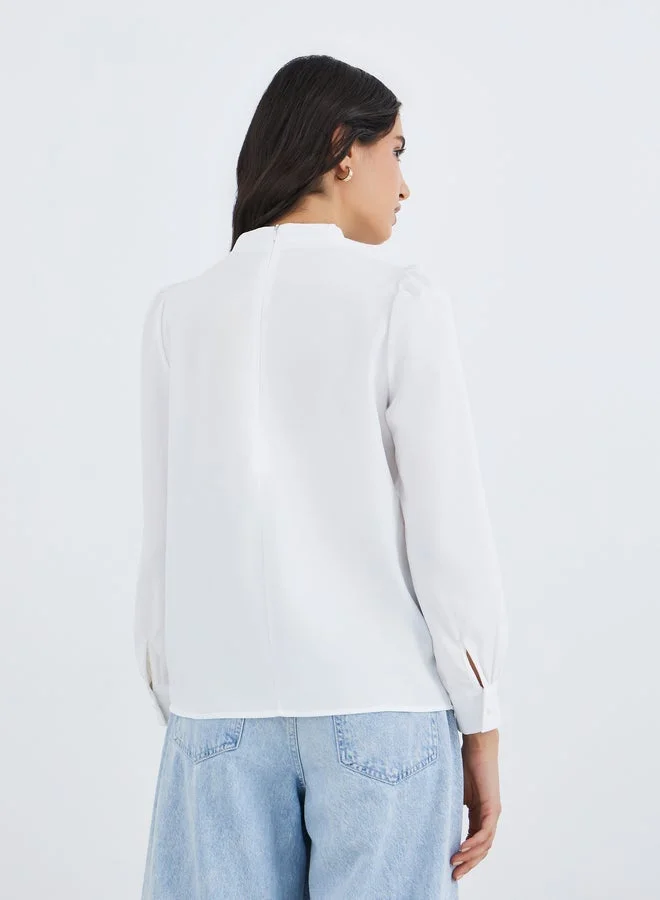 Take Two Solid Button Detail Long Sleeve Top