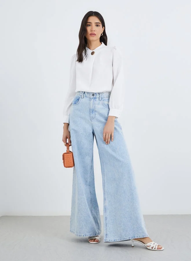 Take Two Solid Button Detail Long Sleeve Top