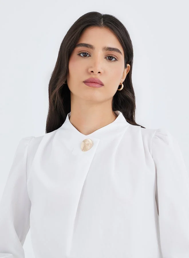 Take Two Solid Button Detail Long Sleeve Top