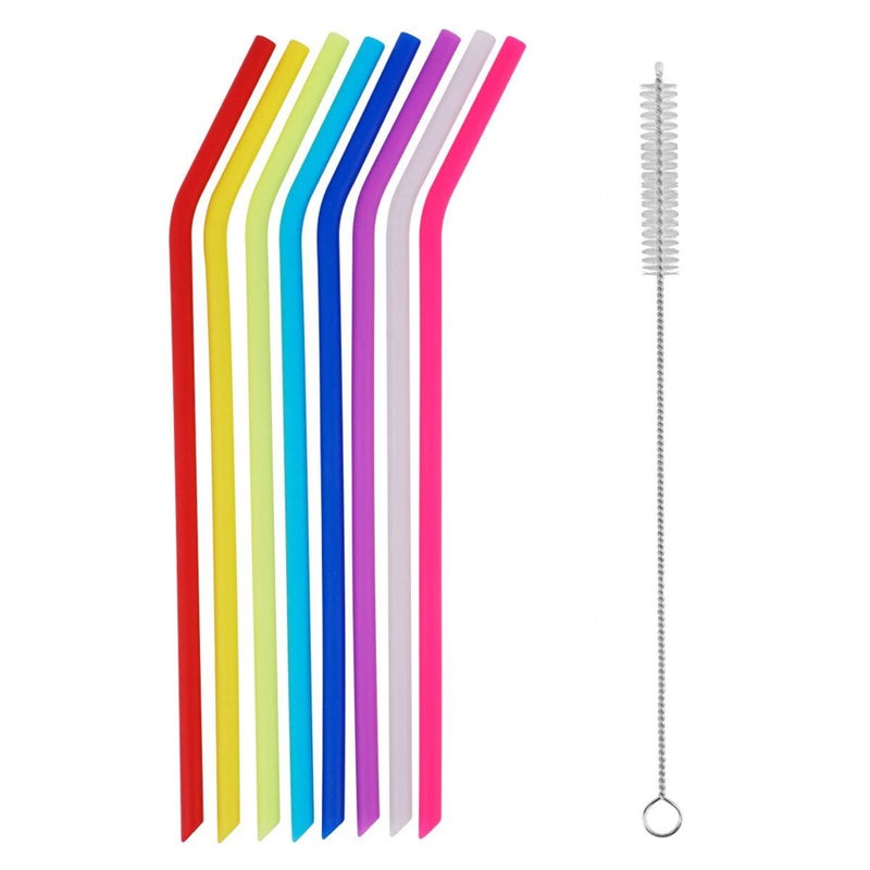 Tifanso 8 Pack Reusable Regular Size Silicone Drinking Straws with 1 Cleaning Brushes  Extra long Flexible Coffee Drinking Standard Size Straws for 20oz and 30oz Tumblers and Mason Jars - Image 2