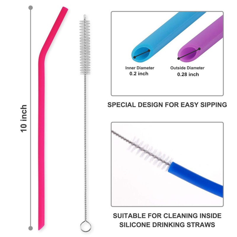 Tifanso 8 Pack Reusable Regular Size Silicone Drinking Straws with 1 Cleaning Brushes  Extra long Flexible Coffee Drinking Standard Size Straws for 20oz and 30oz Tumblers and Mason Jars - Image 1