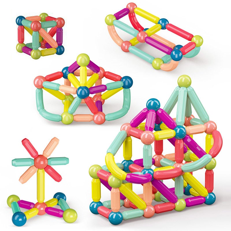 Nukied 42Pcs Magnetic Balls Building Set 12 Metal Balls 1-1/4 Inches 12 Long 12 Short 6 Bent Bars - High-Quality ABS Plastic Educational Toy for Kids - Image 1