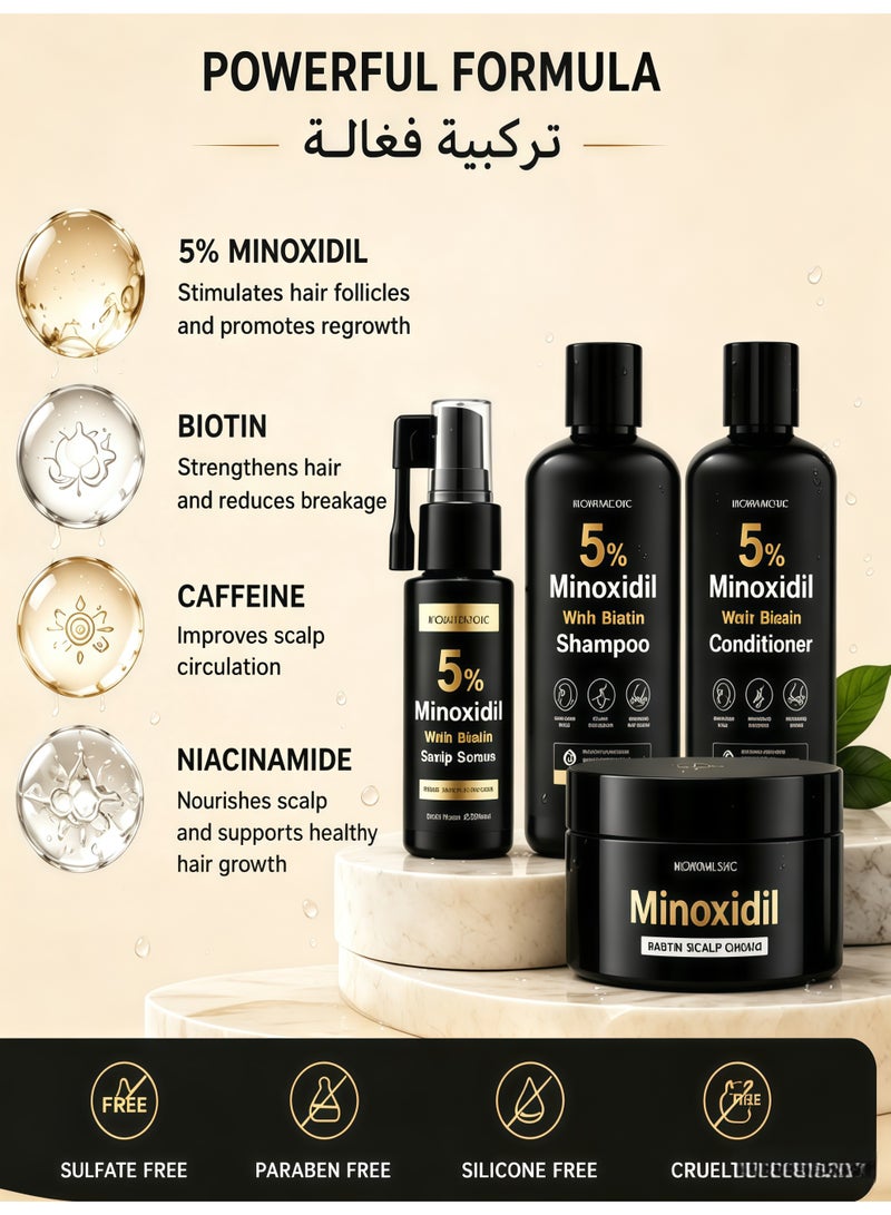 Kormesic شامبو وبلسم KORMESIC 5% مينوكسيديل 300 مل، كريم تدليك فروة الرأس 5% مينوكسيديل 100 جرام، ماء خلاصة فروة الرأس 5% مينوكسيديل 30 مل، مجموعة - Image 4