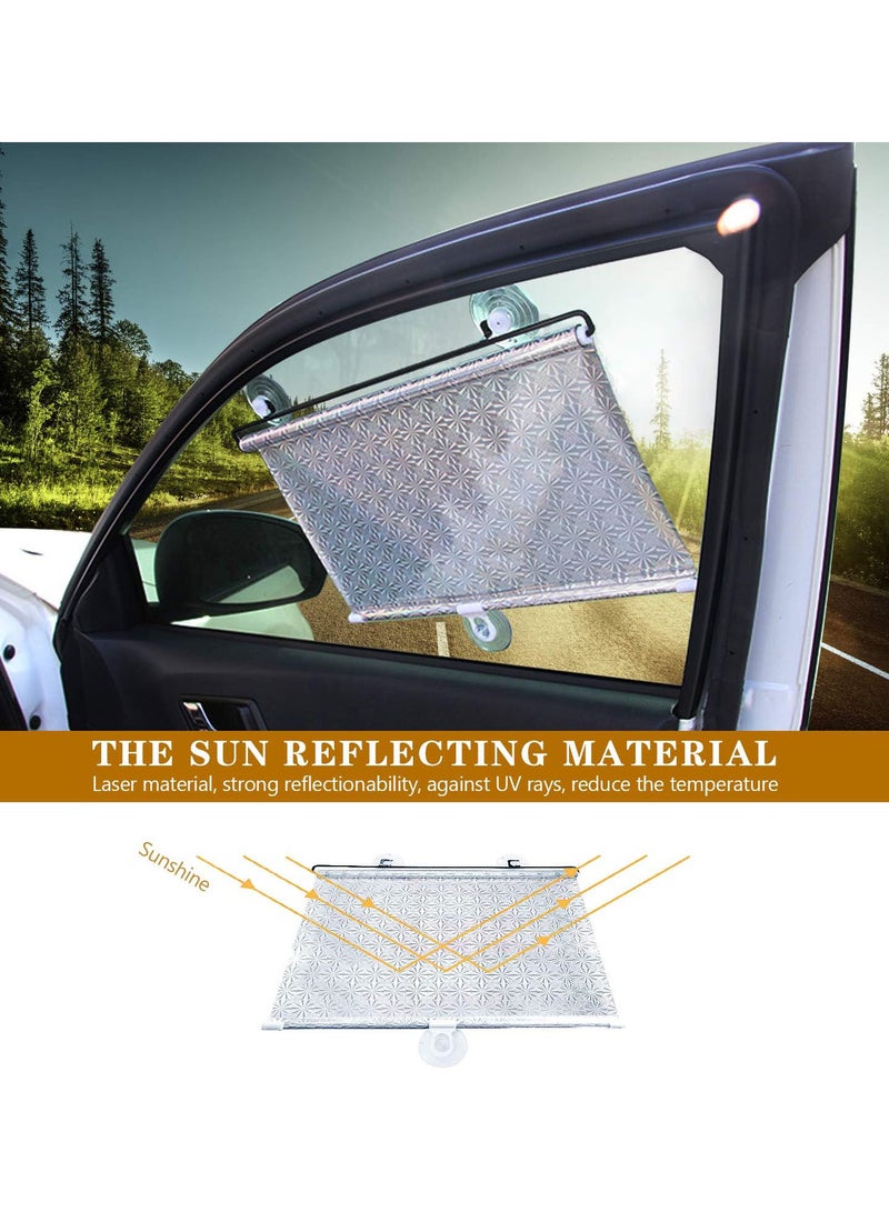 GGOOT Car Sunshade for Side Window, Laser Sunscreen Cooling Car Roller Curtain, Retractable Car Shade Reflector against UV Rays Heats, Suitable for Universal Models (Silver)  - Image 2