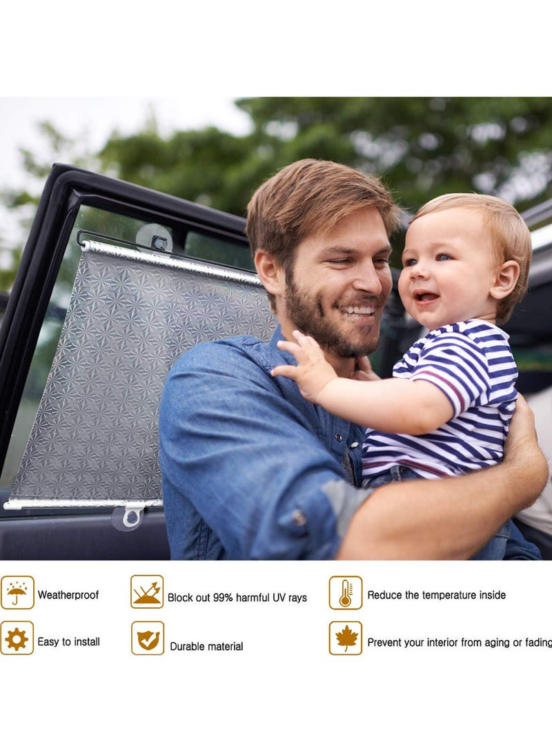 GGOOT Car Sunshade for Side Window, Laser Sunscreen Cooling Car Roller Curtain, Retractable Car Shade Reflector against UV Rays Heats, Suitable for Universal Models (Silver)  - Image 5