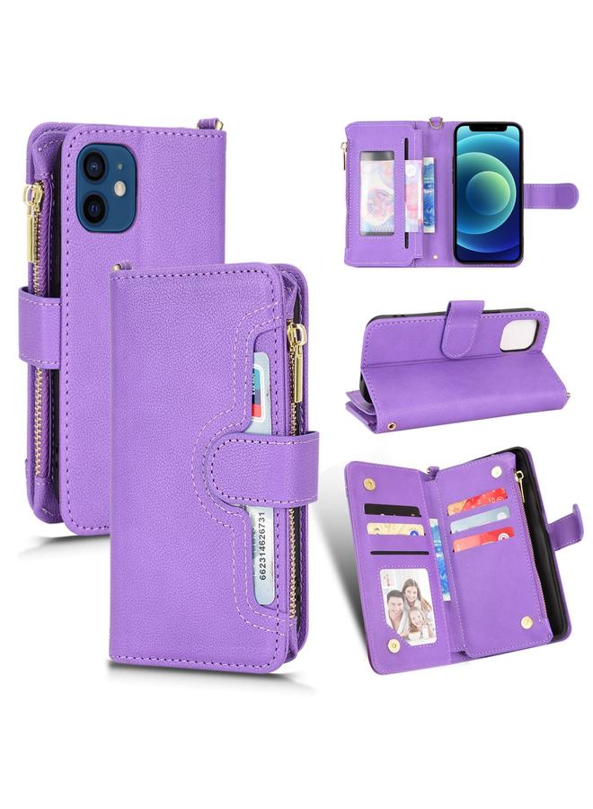 اس-توب جراب هاتف iPhone 12 mini من الجلد بسحاب من نسيج الليتشي - Image 1